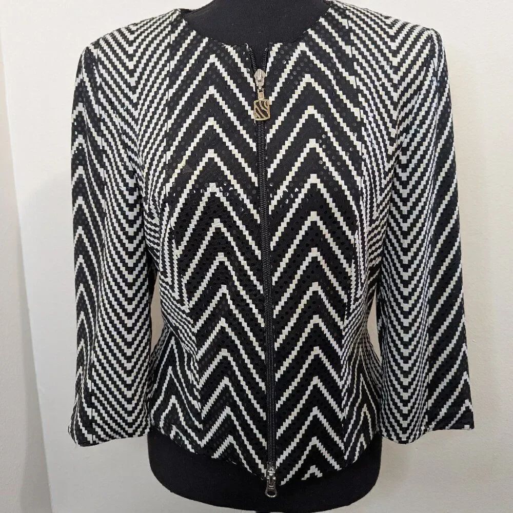 Joseph Ribkoff Glam Sparkle Elevated Old Money Geometric Stripe Jacket 8